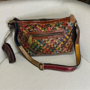 Multicolor Woven Leather Crossbody Shoulder Bag with Adjustable Strap